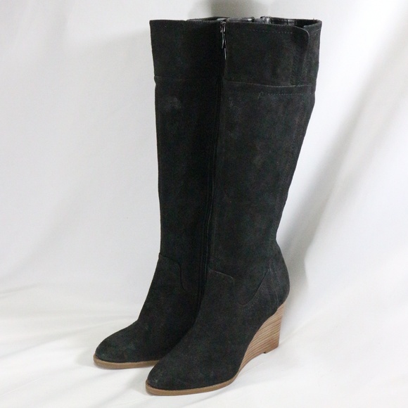 FRANCO SARTO Lara Black Suede Wedge High Boots Sz 7.5 Wmn - Picture 5 of 8